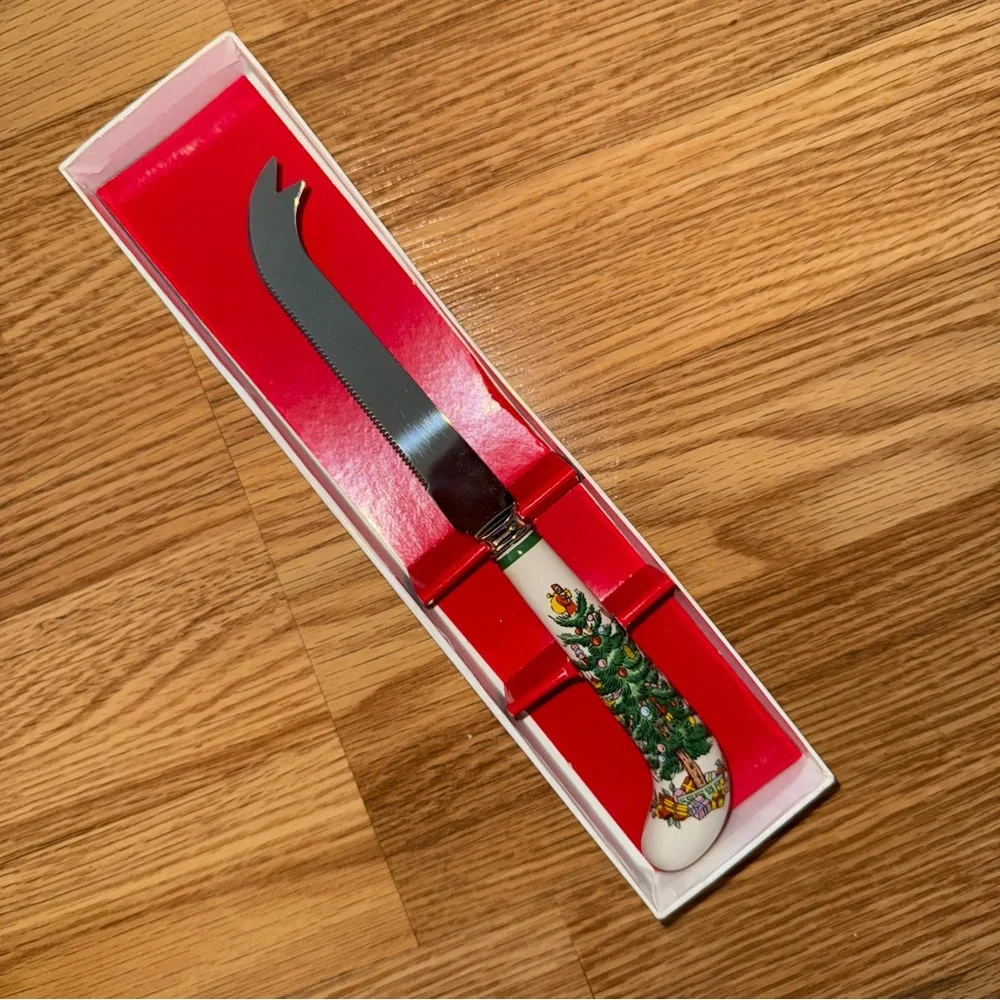 NEW Open Box Spode Christmas Tree Cheese Knife Ceramic Handle Serrated Stainless
